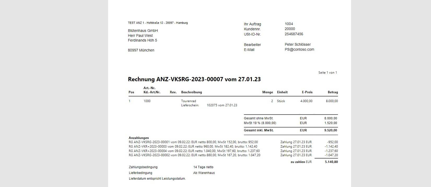 Ausdruck einer Schlussrechnung