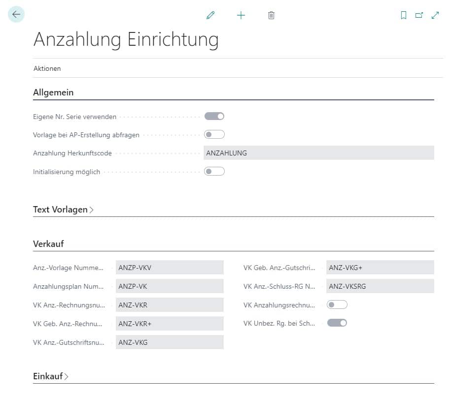 Einrichtung des Anzahlungsmoduls